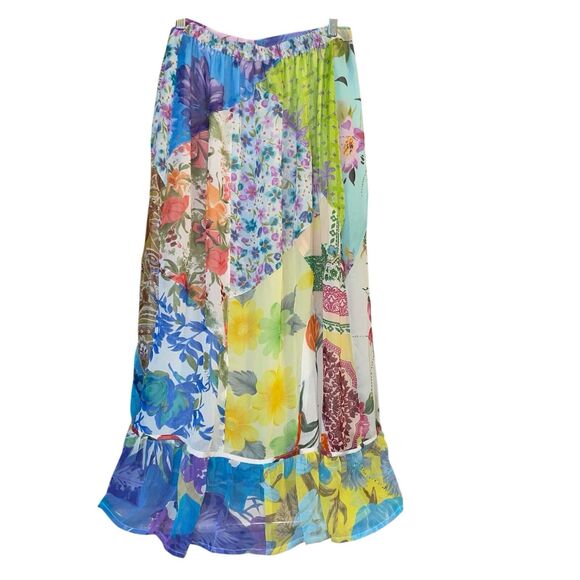 Sacred Threads S Beaded Patchwork Maxi Skirt Boho Pastel Hippie Wearable Art - Picture 3 of 7